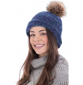 Skullies & Beanies Women's Ultra-Soft Faux Fur Pompom Multicolor Knit Winter Beanie - Mix Blue - CI188TU4WZ5