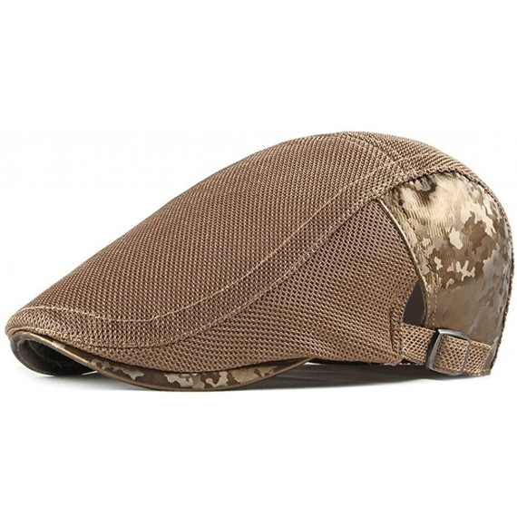 Newsboy Caps Men Breathable Mesh Summer hat Newsboy Beret Ivy Cap Cabbie Flat Cap - Camo Dkhaki - CN196I8QID0