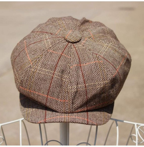 Newsboy Caps Vintage Newsboy Applejack Cabbie Driving Casual Ivy Cap Hat Brown Plaid - Khaki - C418M7WU78L