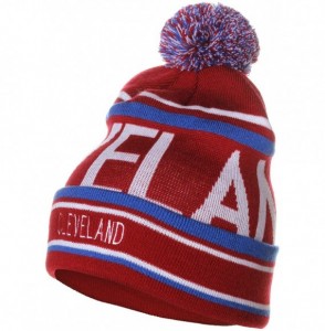 Skullies & Beanies Unisex USA Cities Fashion Large Letters Pom Pom Knit Hat Beanie - Cleveland Burgundy - CO12N5RZISC