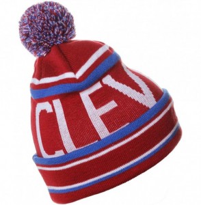 Skullies & Beanies Unisex USA Cities Fashion Large Letters Pom Pom Knit Hat Beanie - Cleveland Burgundy - CO12N5RZISC