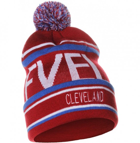 Skullies & Beanies Unisex USA Cities Fashion Large Letters Pom Pom Knit Hat Beanie - Cleveland Burgundy - CO12N5RZISC