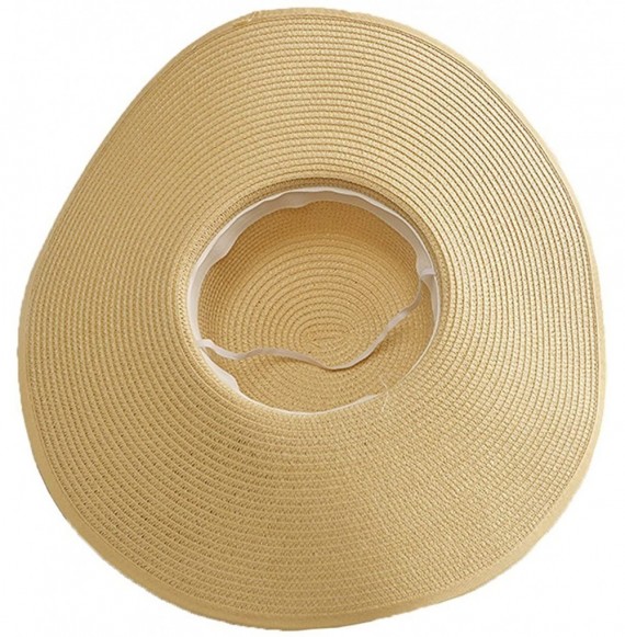 Sun Hats Womens Beach Hat Striped Straw Sun Hat Floppy Big Brim Hat - Brown With Bow - CF18ENLW4T5