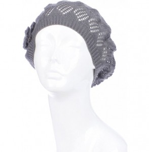 Berets Womens Crochet Flower Beanie Hats Lightweight Cutout Knit Beret Fashion Cap - Dark Gray Mini Squares - CE12LCQ7E8D