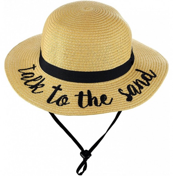 Sun Hats Children's Weaved Crushable Beach Embroidered Quote Flop Brim Sun Hat - Talk to the Sand - CI18E6N6KIW