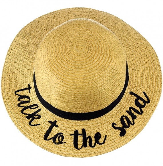 Sun Hats Children's Weaved Crushable Beach Embroidered Quote Flop Brim Sun Hat - Talk to the Sand - CI18E6N6KIW