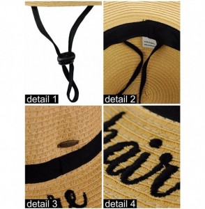 Sun Hats Children's Weaved Crushable Beach Embroidered Quote Flop Brim Sun Hat - Talk to the Sand - CI18E6N6KIW