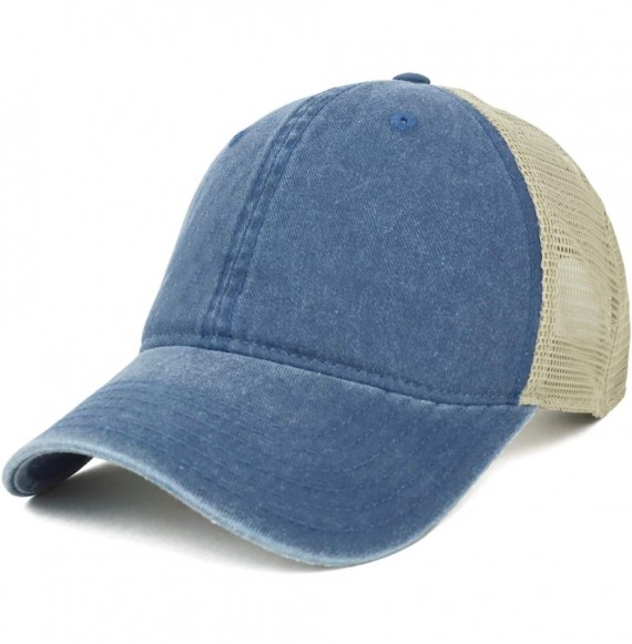 Baseball Caps Oversize XXL Unstructured Washed Pigment Dyed Trucker Mesh Cap - Navy - C718LNI2LRU