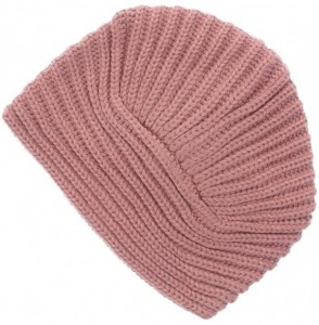 Skullies & Beanies Women's Knit Crystal Bead Decorated Ribbed Turban - Dusty Rose - C511QP9B22R