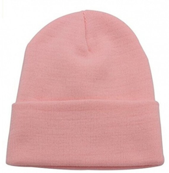 Skullies & Beanies Cuffed Plain Beanie Skull Cap Winter Unisex Knit Hat - Pink - C112NZTBXE8