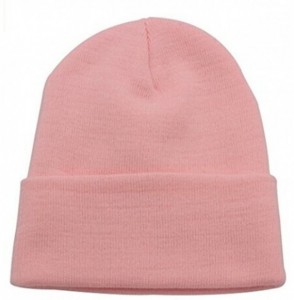 Skullies & Beanies Cuffed Plain Beanie Skull Cap Winter Unisex Knit Hat - Pink - C112NZTBXE8