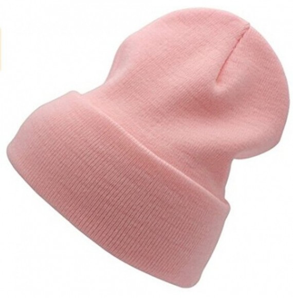 Skullies & Beanies Cuffed Plain Beanie Skull Cap Winter Unisex Knit Hat - Pink - C112NZTBXE8