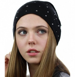 Skullies & Beanies Unisex Comfort & Warm Knit Studded Slouchy Beanie Hat - Black - C812HTOVKW3