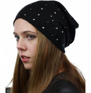 Skullies & Beanies Unisex Comfort & Warm Knit Studded Slouchy Beanie Hat - Black - C812HTOVKW3