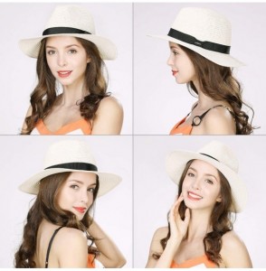 Sun Hats Womens Straw Fedora Brim Panama Beach Havana Summer Sun Hat Party Floppy - 00715_white - CZ18R4UC3K8