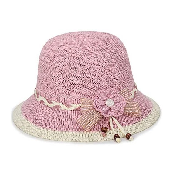 Sun Hats Women Lady Summer Breathable Sun Braided Trim Straw Bowler Cap Cloche Hat - Camellia - Pink - CW18HTKTKKG