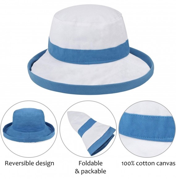 Sun Hats Womens Bucket Hat UV Sun Protection Lightweight Packable Summer Travel Beach Cap - Blue/White - CK18QEXD8IC