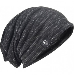 Skullies & Beanies Men's Chic Striped Thin Baggy Slouch Summer Beanie Skull Cap Hat - Black - CP12J6LGOOB