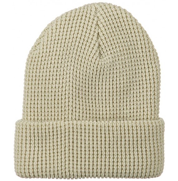 Skullies & Beanies Big Stretch Waffle Stitch Cuff Beanie - Beige (for Big Head) - Beige - CE115EHCLHB